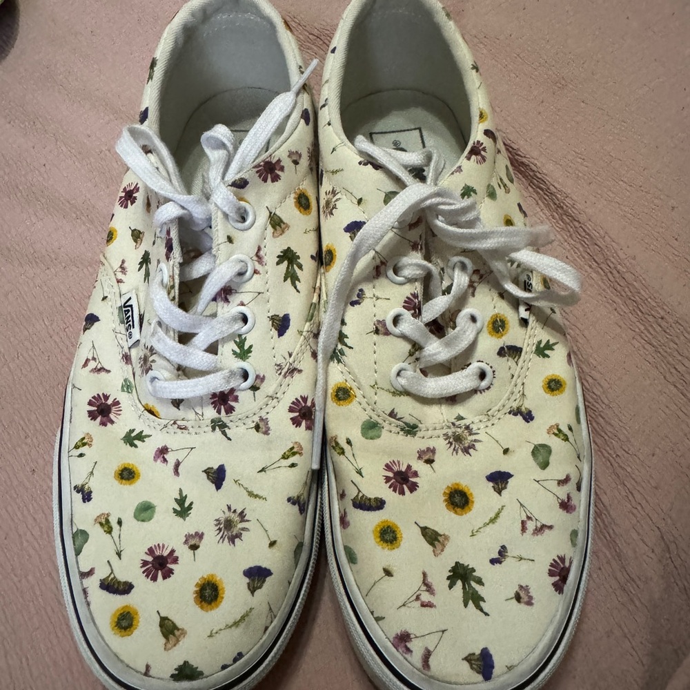 Vans Cream Floral Athletic Shoes